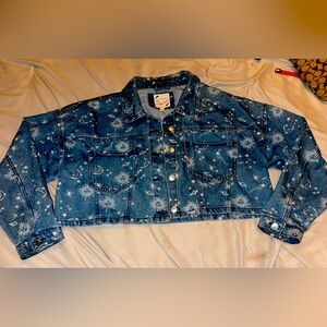 Brand New Stoosh Vintage Denim Celestial Moon & Sun Cropped Denim Jacket Size XL